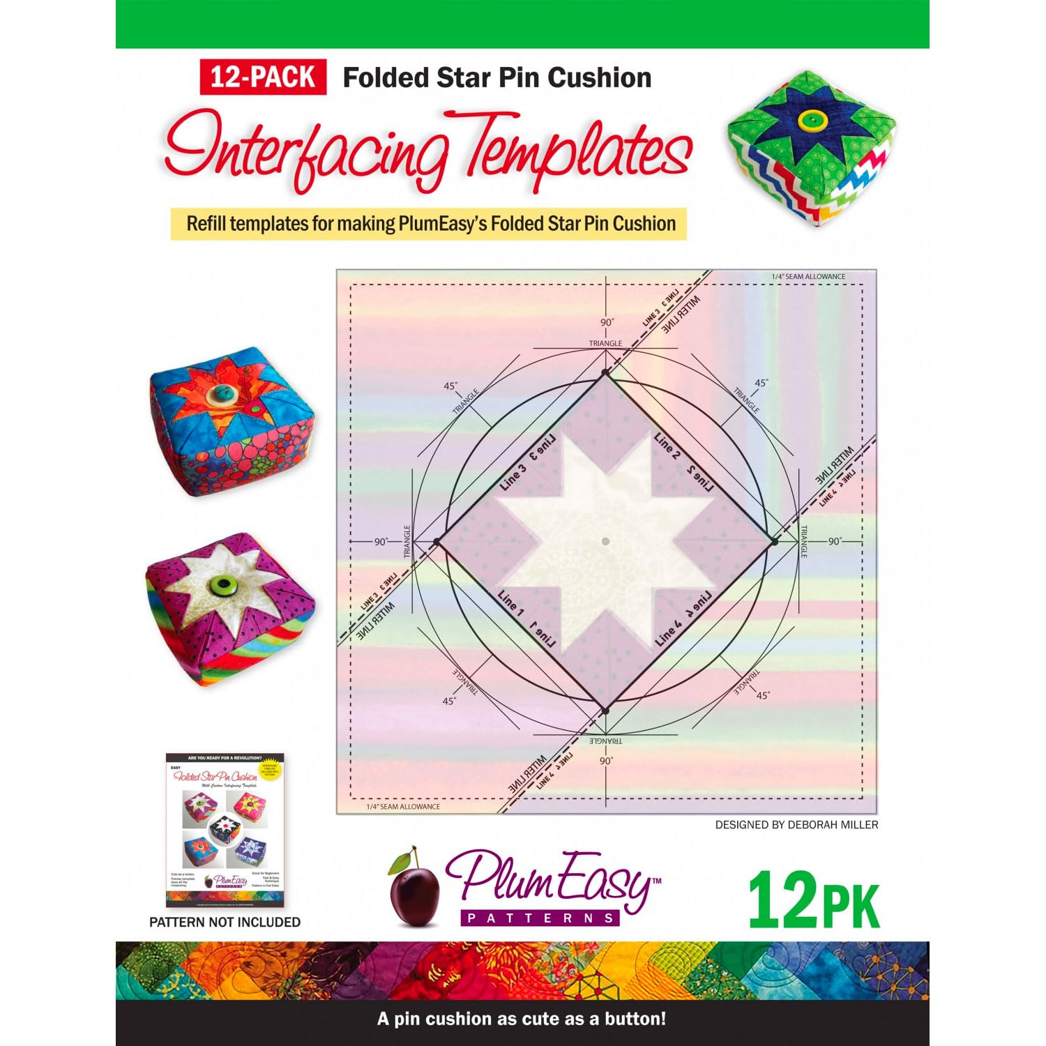 Folded Star Pin Cushion Interfacing Template by Plum Easy Patterns - 12pk - 8"