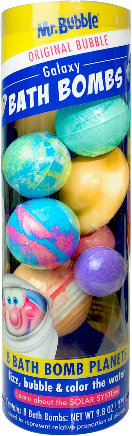 Mr. Bubble Galaxy Bath Bombs: 8 Fizzy Planet Bombs, Bubble Gum Scent, STEAM Educational Kids Bath Fun