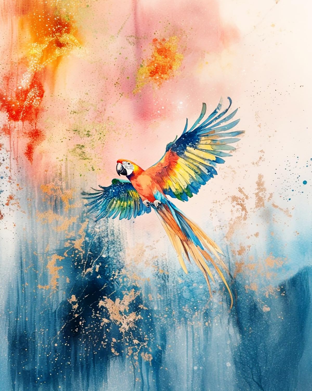 Liubaishi Multicolour Paint By Numbers Kit For Adults, Colourful Winged Parrot, 40X50 Cm, Acrylic On Canvas, With 3 Brushes