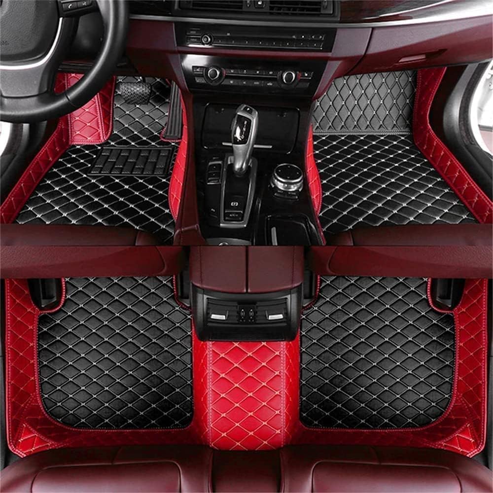 Custom Waterproof Leather Car Floor Mats Fit for Most Car SUV Truck & Sportscar All Weather Protection Vehicles (Black+Red)