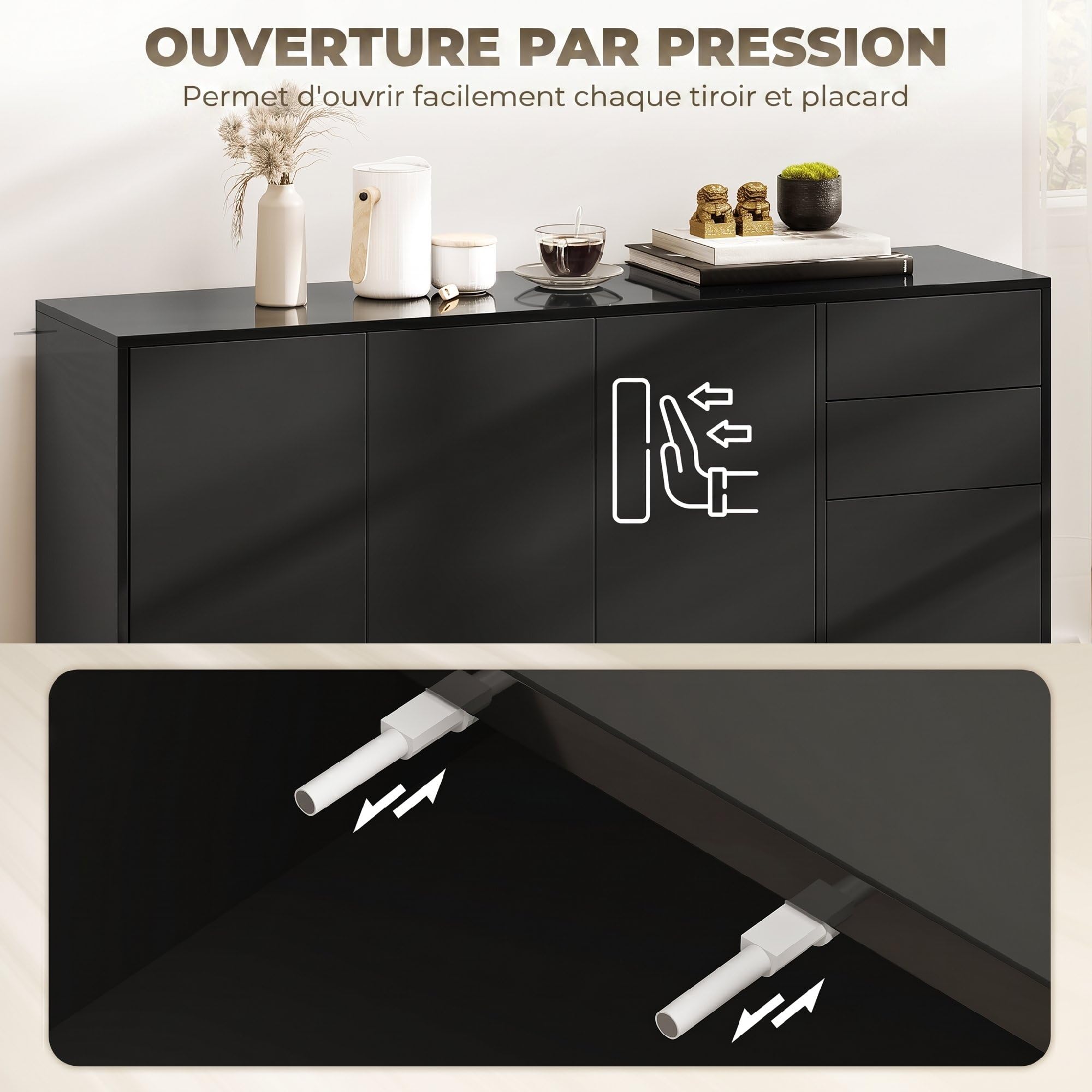 HOMCOM Buffet Meuble de Rangement 2 Tiroirs Coulissants 140x36x74cm Noir