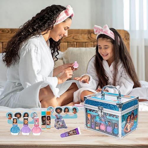 Miniatura 4 de Moana - Juego de belleza de 2 estuches de tren, kit de maquillaje para niños para niñas, juego de maquillaje lavable real, maquillaje de juego,