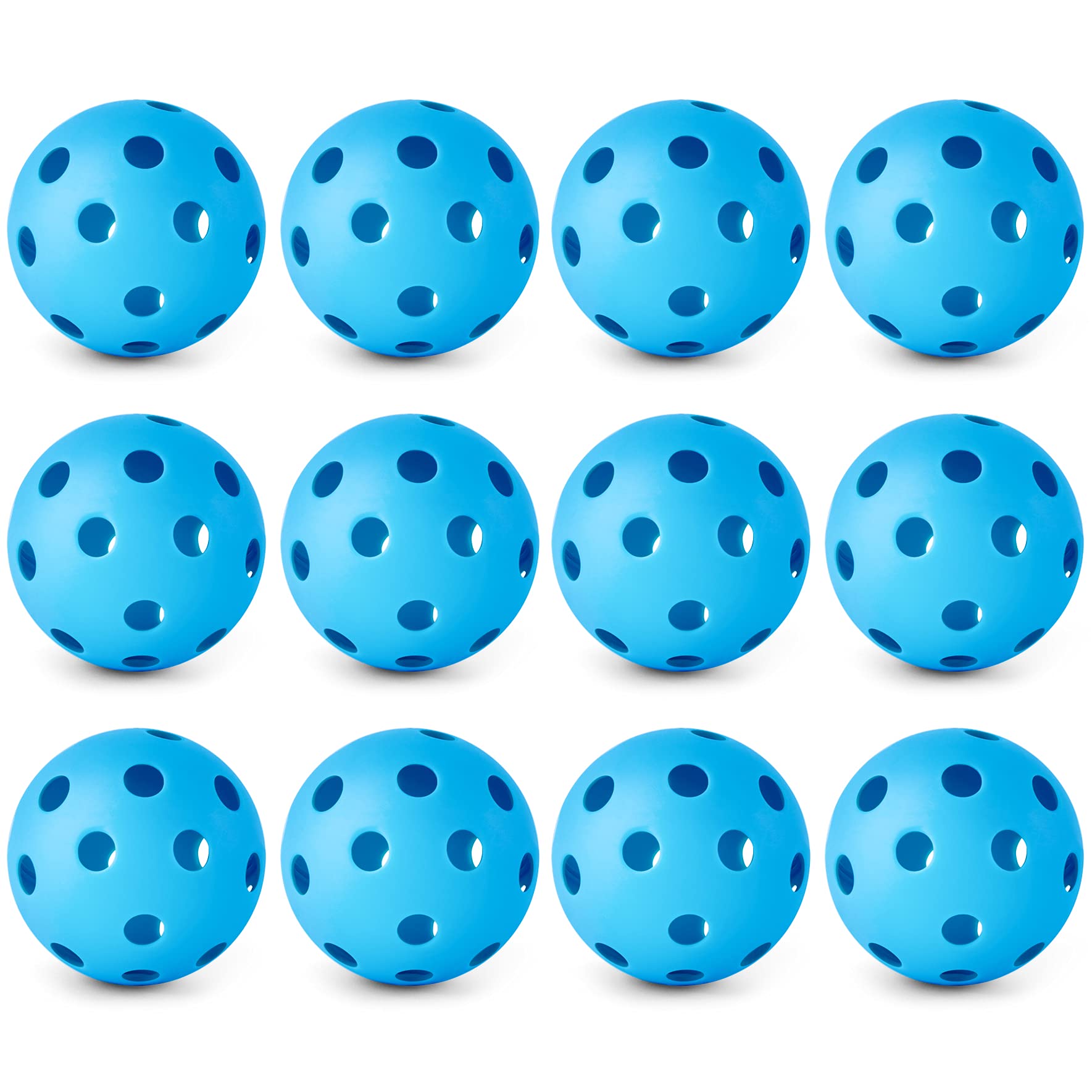 Paquete de 12 pelotas de béisbol de plástico hueco de flujo de aire suave con una bolsa de cordón para golpear, entrenamiento de béisbol para uso en interiores y exteriores (azul)