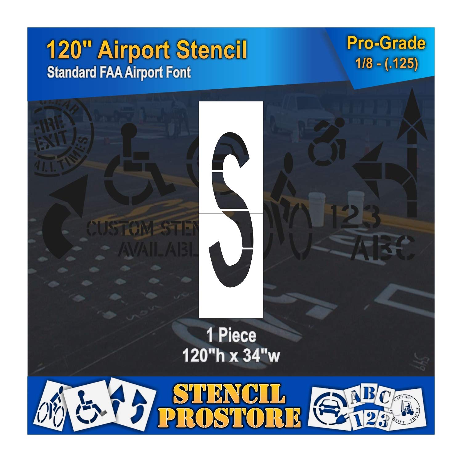 Airport FAA 108 in. Letter S Stencil - 108'' x 31'' x 1/8" (128 mil) - Pro-Grade