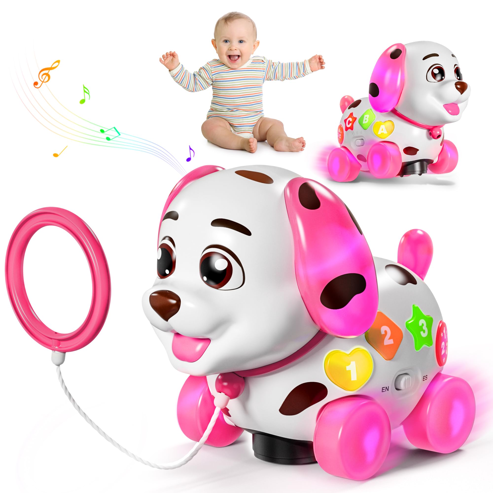 Puppy Toys for 1 Year Old Girl Gifts, 1st First Birthday Girl Gifts, Musical Baby Toys 6-12-18 Months, 1 Year Old Present, Bilingual Toddlers Learning Toy with Music Light