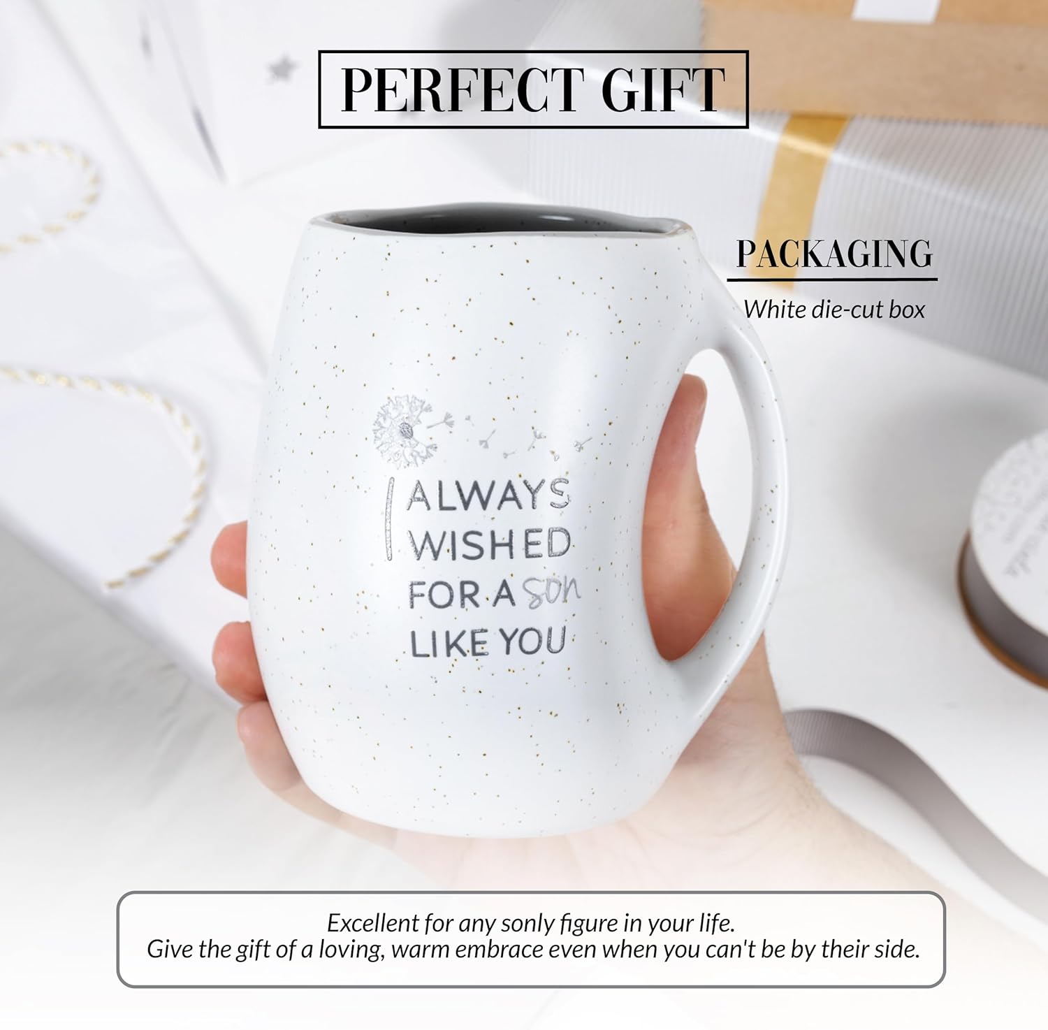 Pavilion Gift Company - I Always Wished For A Son Like You 16 ounce Large Coffee Cup - Huggable Hand Warming Mug, Gift Ideas For Son, 1 Count (Pack of 1) 3.75x5 inches, Gray - Image 5