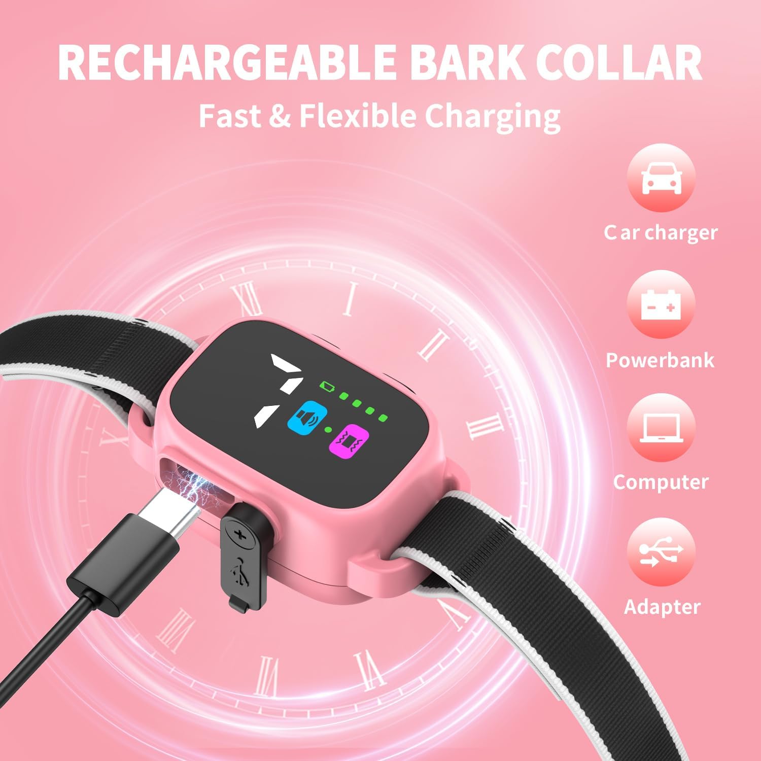 Anti-Bark Collar for Small Dogs, No Shock Anti Barking Collars with 7 Sensitivities, 3 Adjustable Modes Beep & Vibration, IP67 Waterproof - Effective & Humane, Sweet Pink