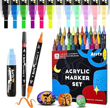 Arrtx Acrylic Paint Pens, 42 Colors Paint Markers for Rock Painting, Water Based Acrylic Painting Supplies for Fabri