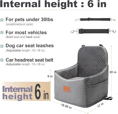 Miniatura 10 de Asiento elevador de automóvil para perros, altura interior de 6 pulgadas, asiento elevado para mascotas para perros pequeños de hasta 30 libras,