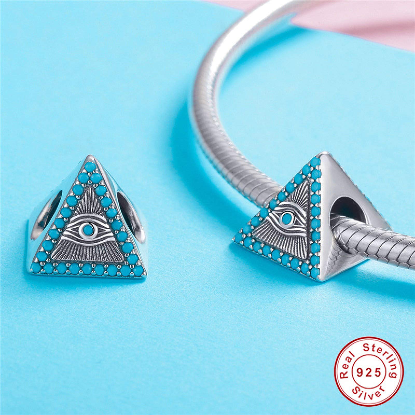 Damen-Perlen-Charms, Silber-Anhänger, Abstandsperlen for Armbänder, 925er-Silber, blaues Auge, Dreieck, Bergperlen, Damen-Anhänger, Halskette, Zubehör, Schmuck