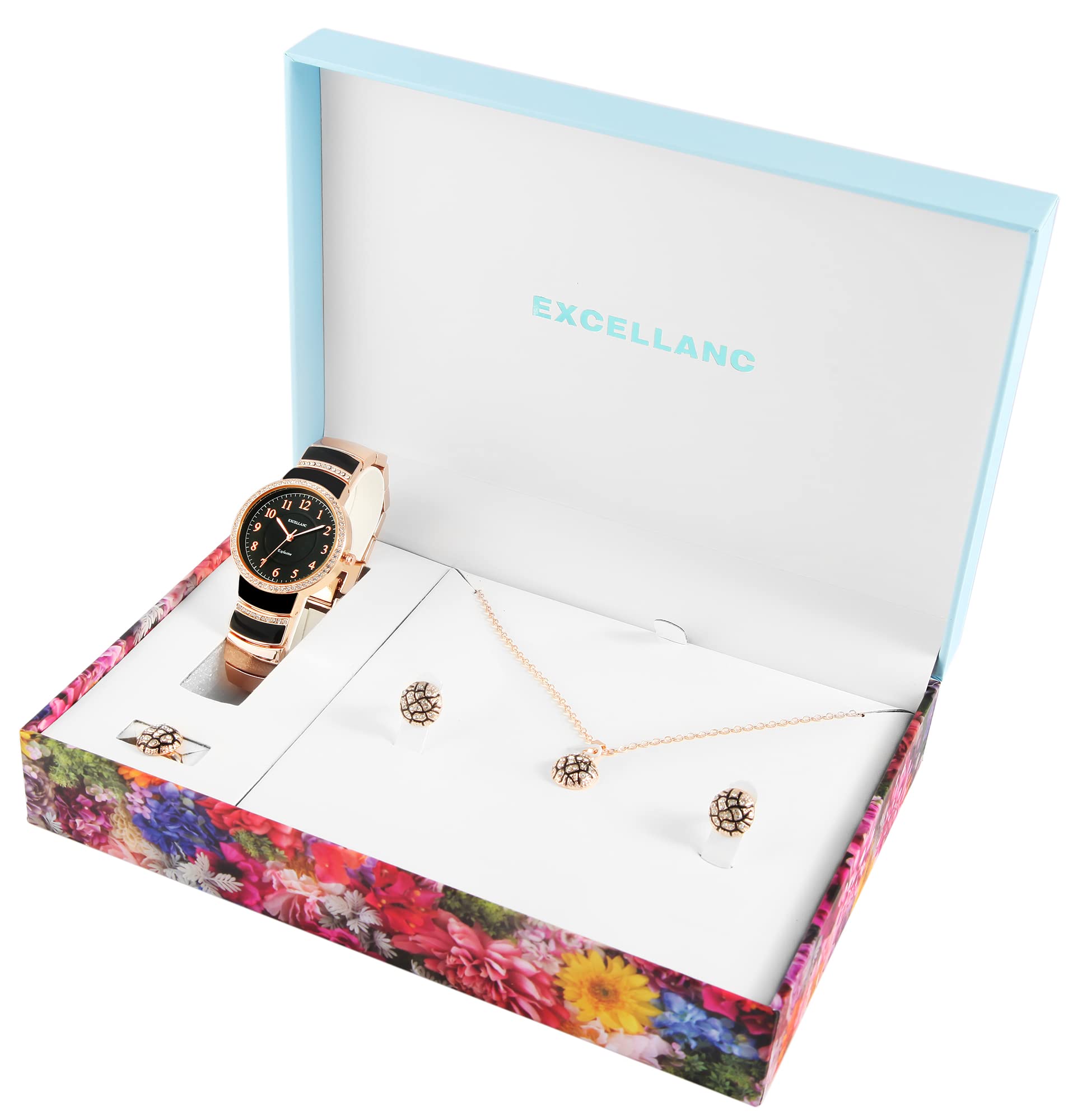 Excellanc Set regalo – Orologio da donna catena ciondolo anello orecchini 1800222, Metallo
