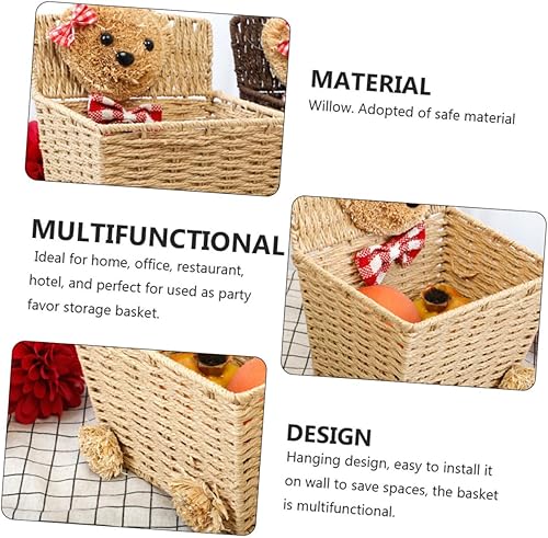 Miniatura 6 de Alipis Bear - Cesta de almacenamiento decorativa, ratán tejido, capacidad de 150 libras, color caqui, 15 x 15 x 15 pulgadas