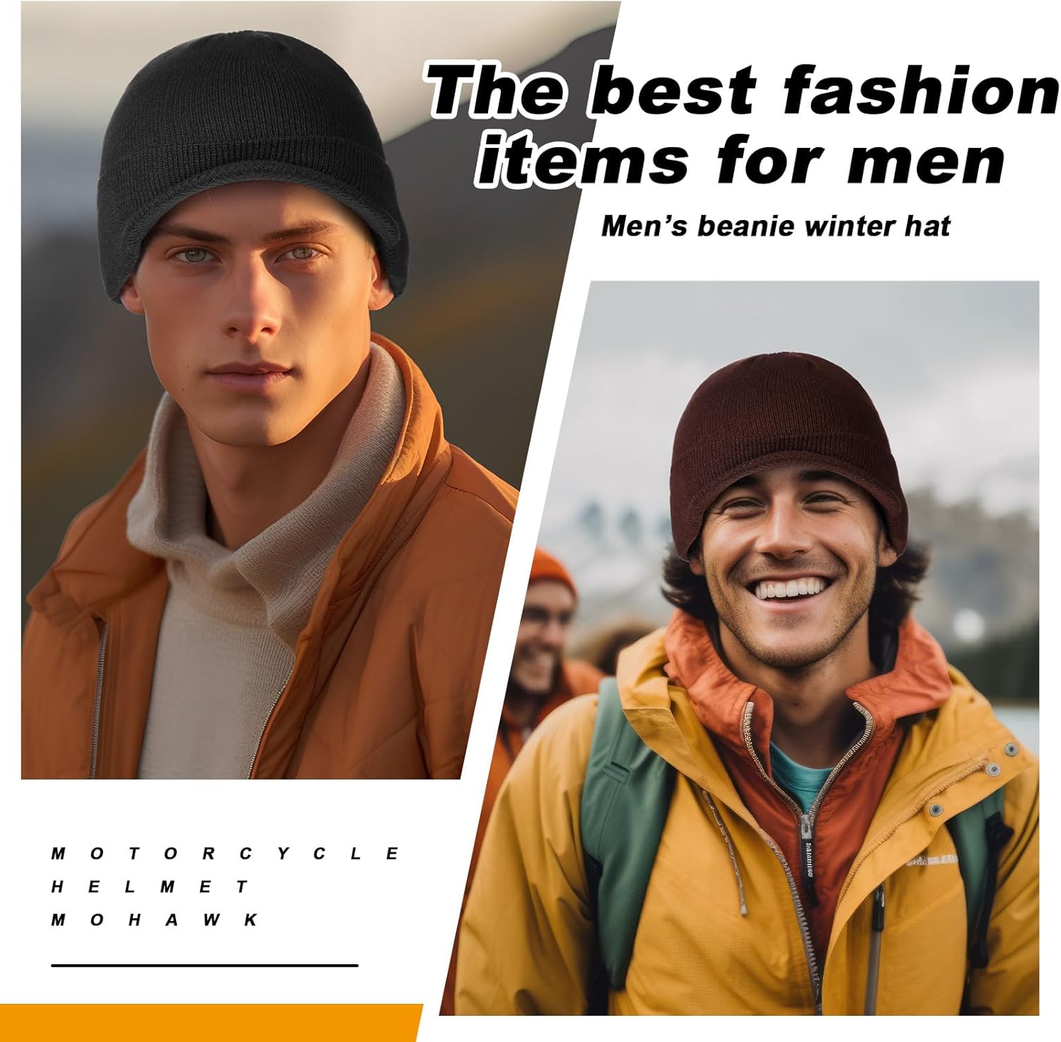 Panitay 8 Pcs Winter Beanie Hat with Brim Multicolored Double Knit Beanie Cap Double Layered Knitted Brim Hat with Visor for Men - Image 3