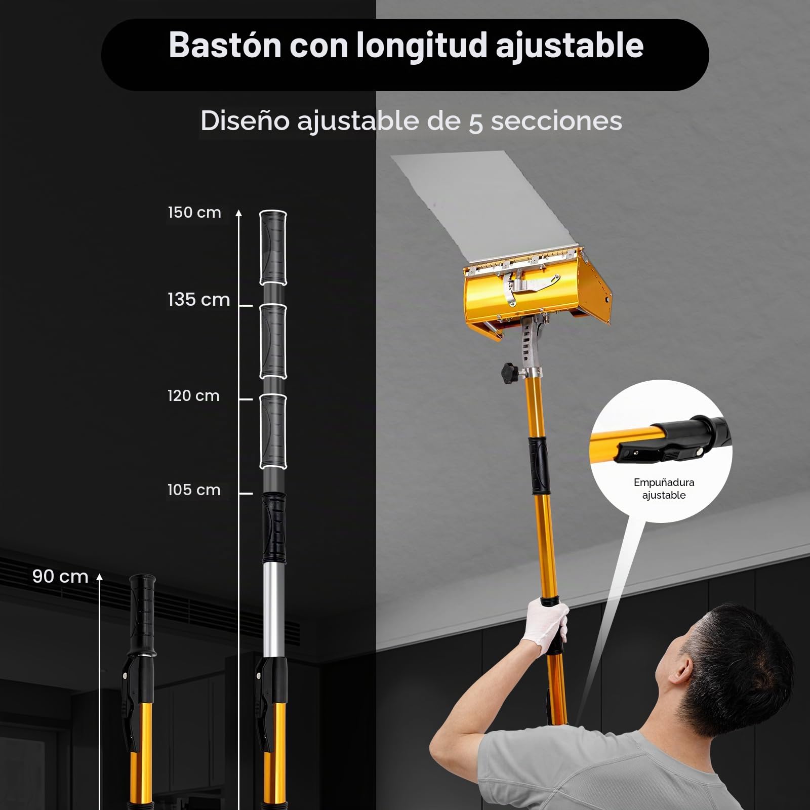 Caja de yeso plano para acabado de yeso, caja de acabado de yeso, herramientas de yeso, herramienta de caja de acabado plano con mango ajustable, para profesionales