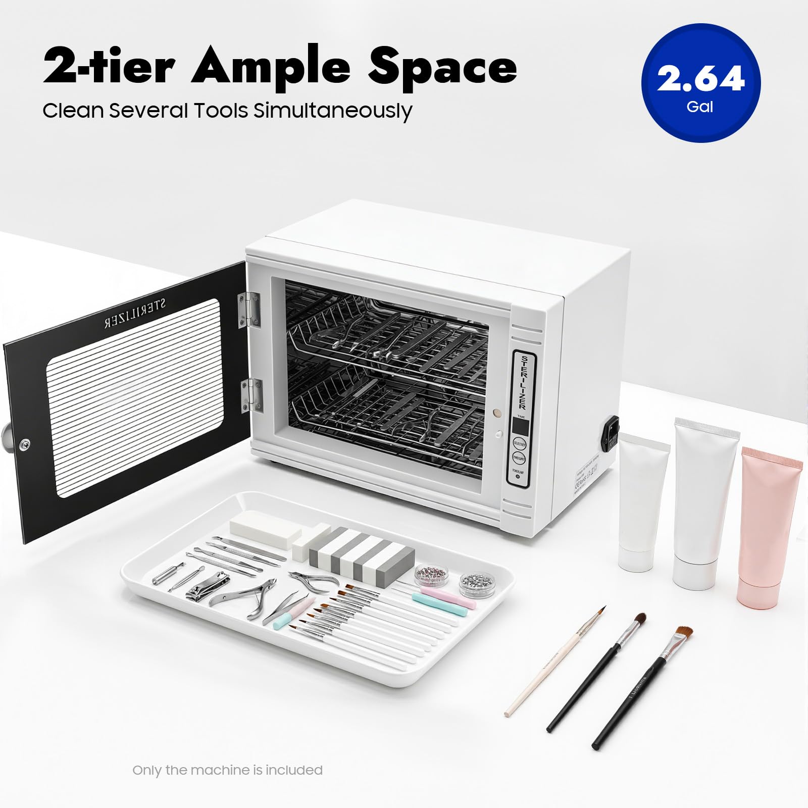 Armario Desinfection UV,Esterilizador de herramientas de uñas,Esterilizador ultravioleta de ozono de alta presión,2 niveles,Acero inoxidable Vidrio,Temporizador 5 60min, para pedicura, odontología