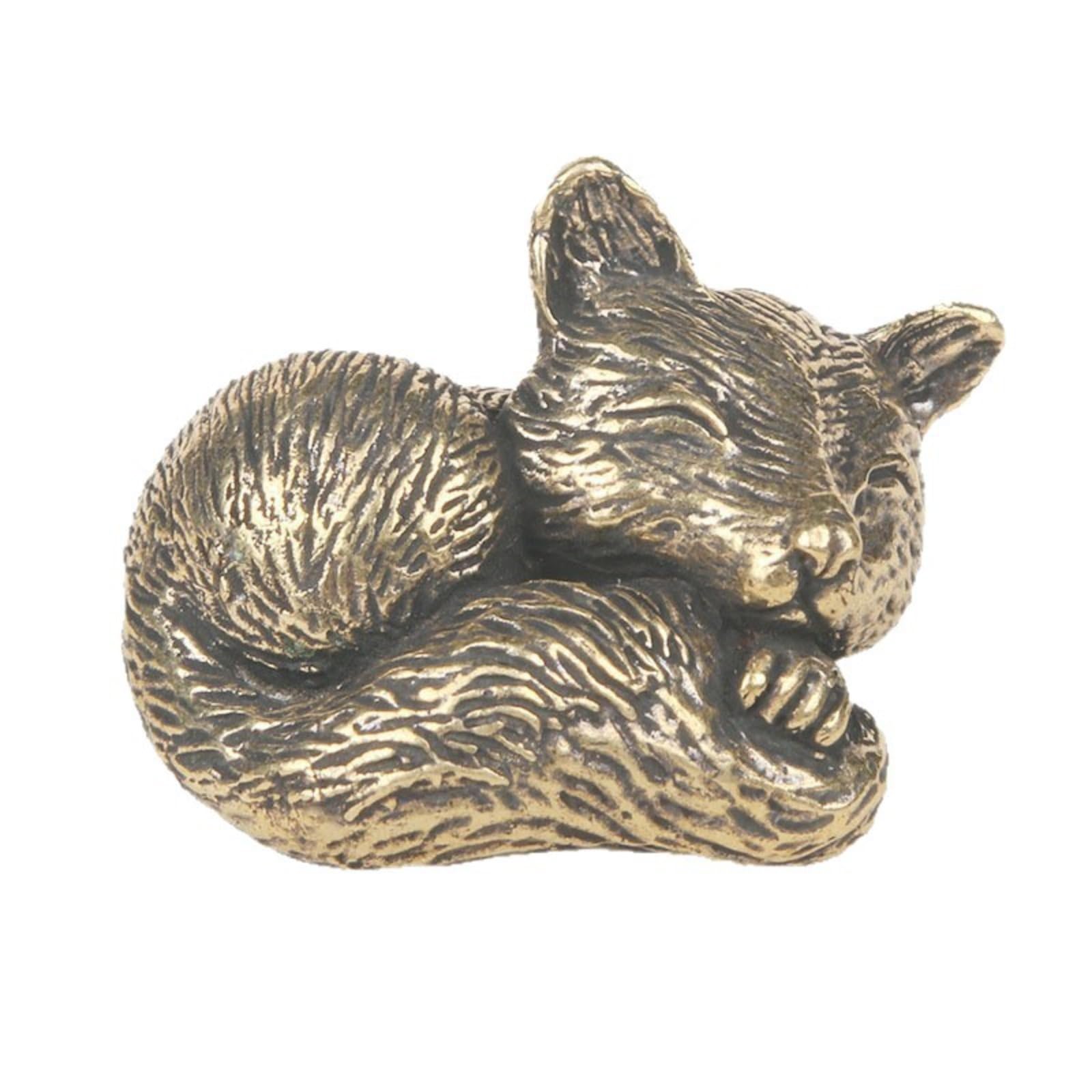 NGDFGR Brass Animal Sleeping Fox Miniature Statue,Metal Realistic Fox Sculpture Figurine Desktop Ornament Home Bonsai Micro Landscape Decr Accessories