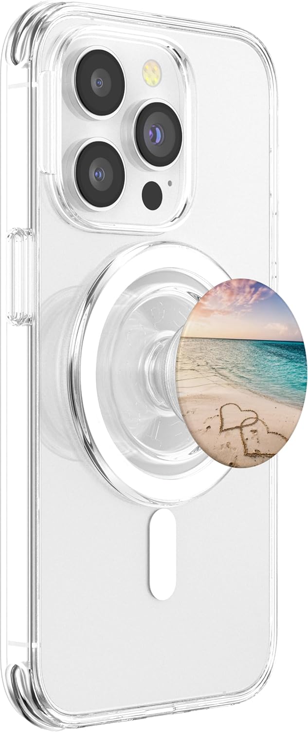 Tropical Beach Theme with Hearts in Sand PopSockets PopGrip for MagSafe