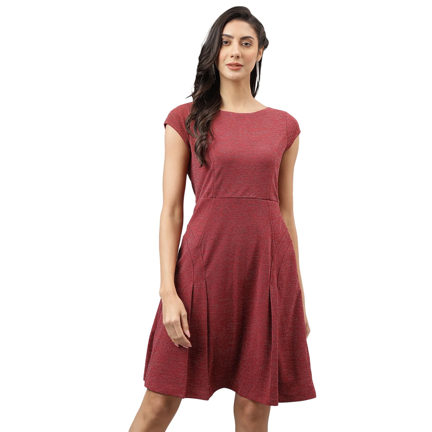 Women Pink Round Neck Long Sleeves A-Line Above Knee Dress for Casual-image-11