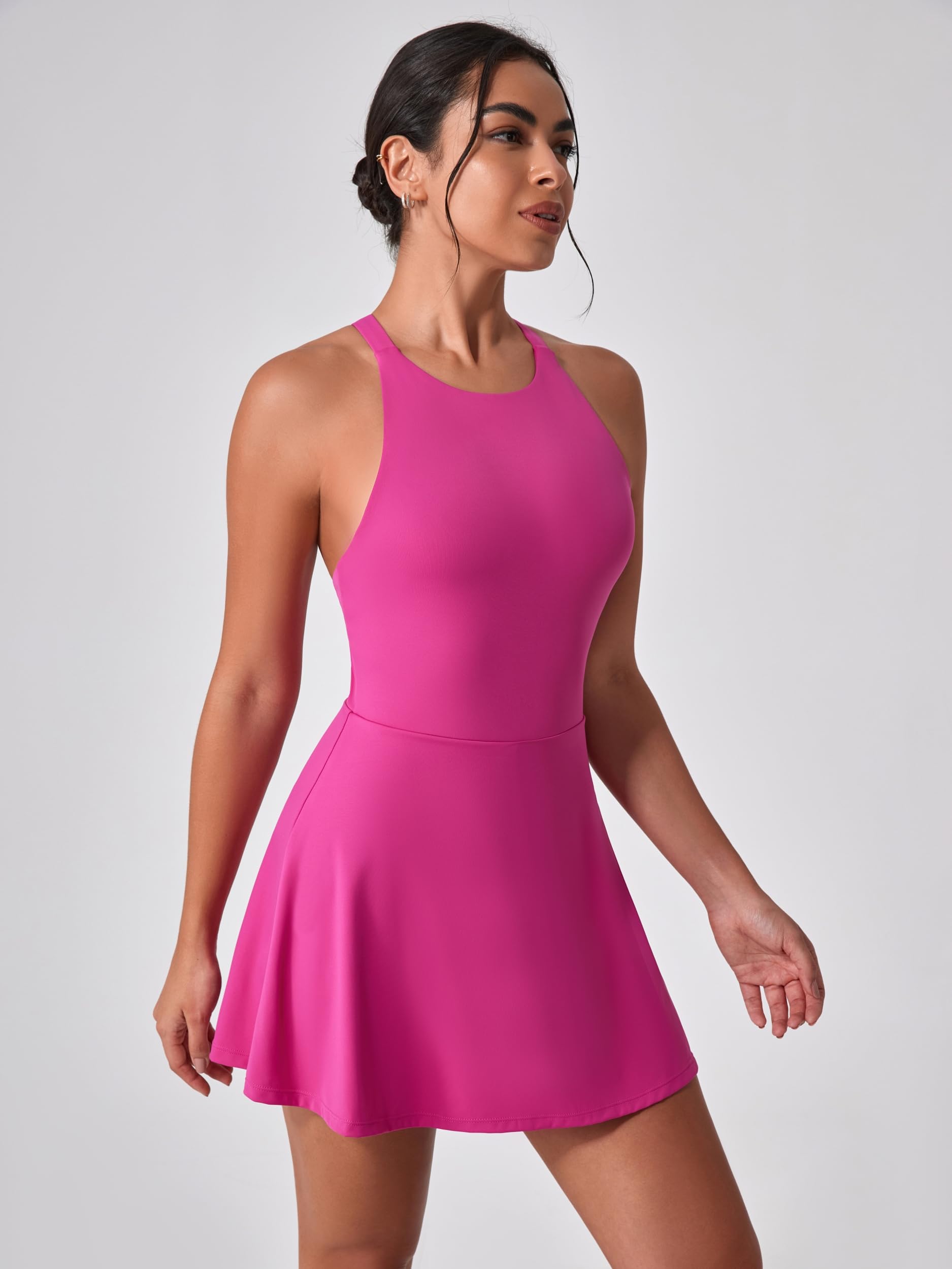IDOPIP Abito da tennis, da donna, con reggiseno e pantaloncini integrati, tasca sul retro, per lo sport, per il tempo libero, per il fitness, lo sport