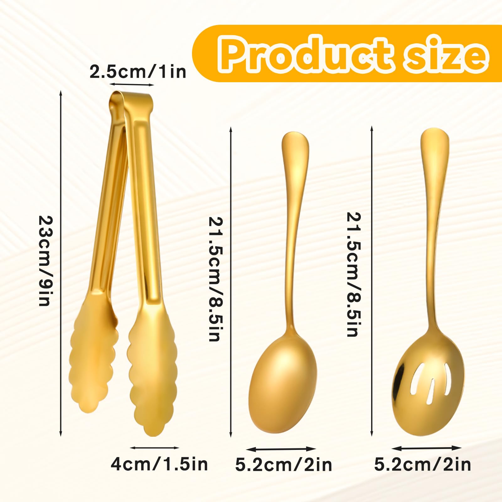 Juego de 12 utensilios de servir de acero inoxidable dorado, cucharas grandes, cucharas ranuradas, pinzas para servir, pinzas para aperitivos, juegos de utensilios para bufé, catering, banquetes y