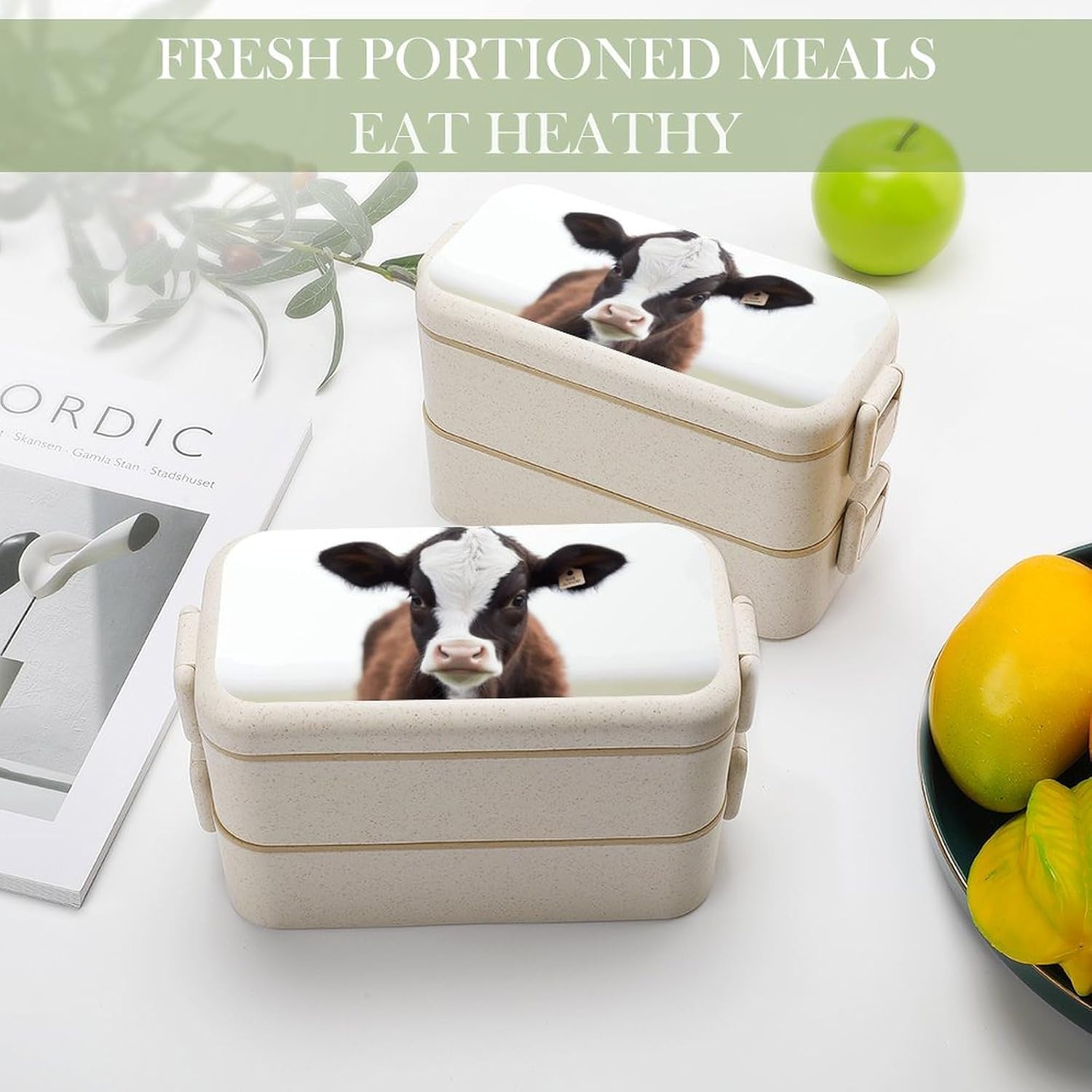Bento Box,print Bento Boxes, Cow All-in-One Stackable Lunch Box Spoon And Fork Set for Dining Out, Work, Picnic, style