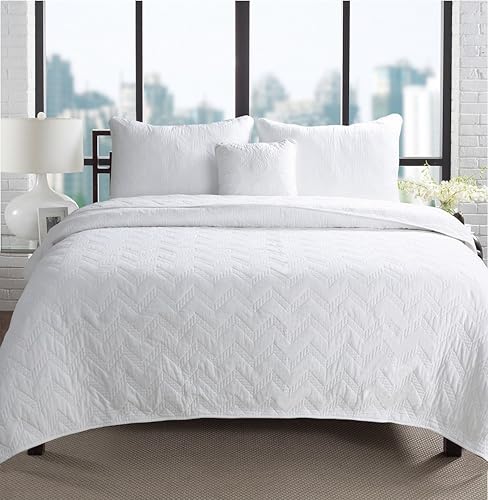 Onitiva Serrate Valley 100% algodón hipoalergénico 3 piezas juego de edredón dormitorio edredón king size blanco