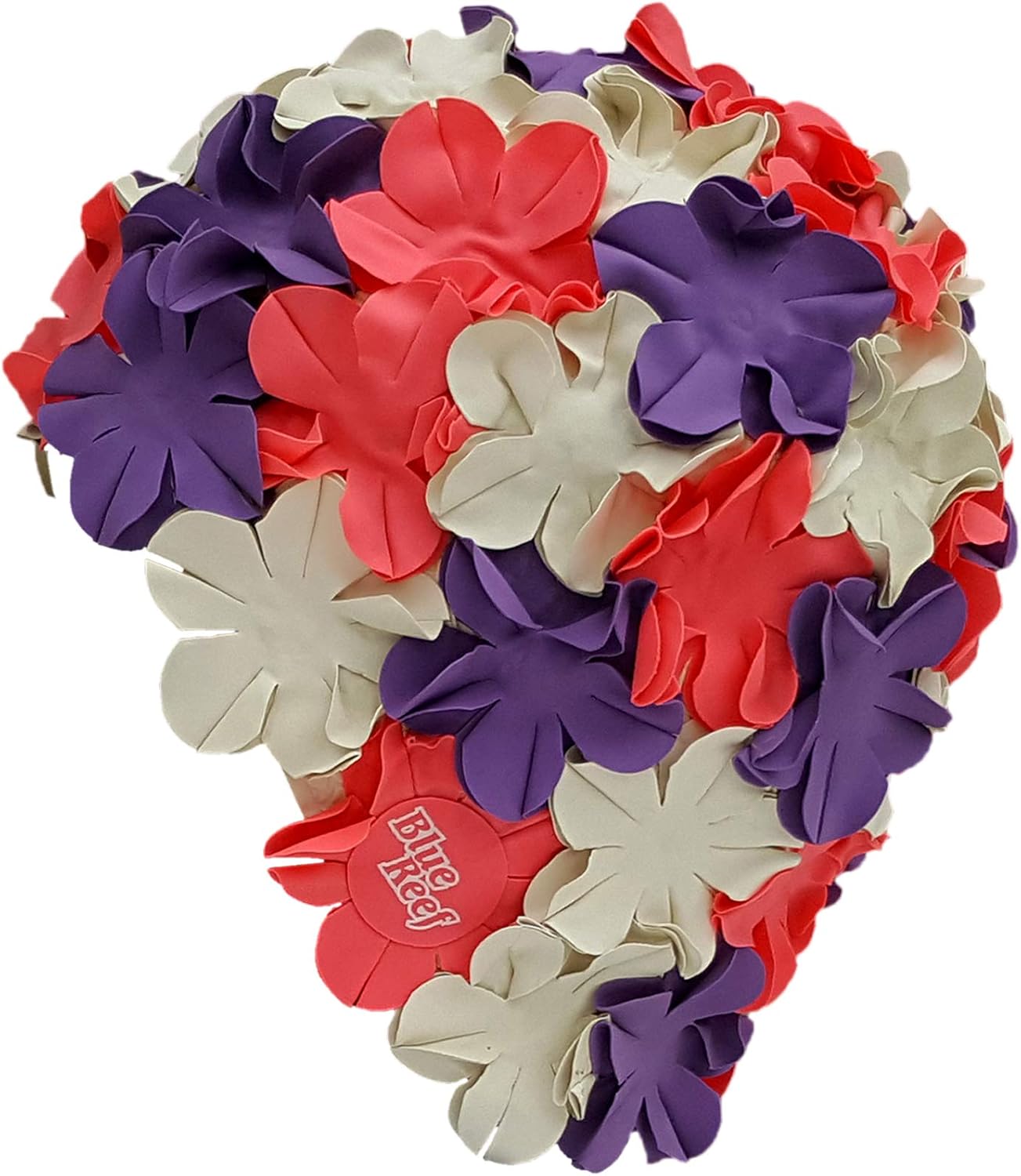 Blue Reef Isla Floral Ladies Classic Retro 3D Flower Petal 3 Colour Stylish Vintage Swimming Hat Swim Cap One Size Adults (Pink/Purple/Off White) - Image 3