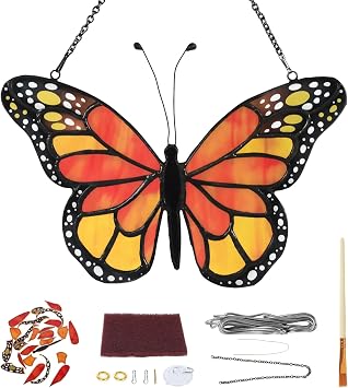 Suncatcher Stained Glass kit, Unfinished Pre Cut Stained Glass kit with Solder Wire, Flux Brush, Chain, Transparent Suction Cup, Cloth, Window Decoration for Home, Gift for Mom Butterfly