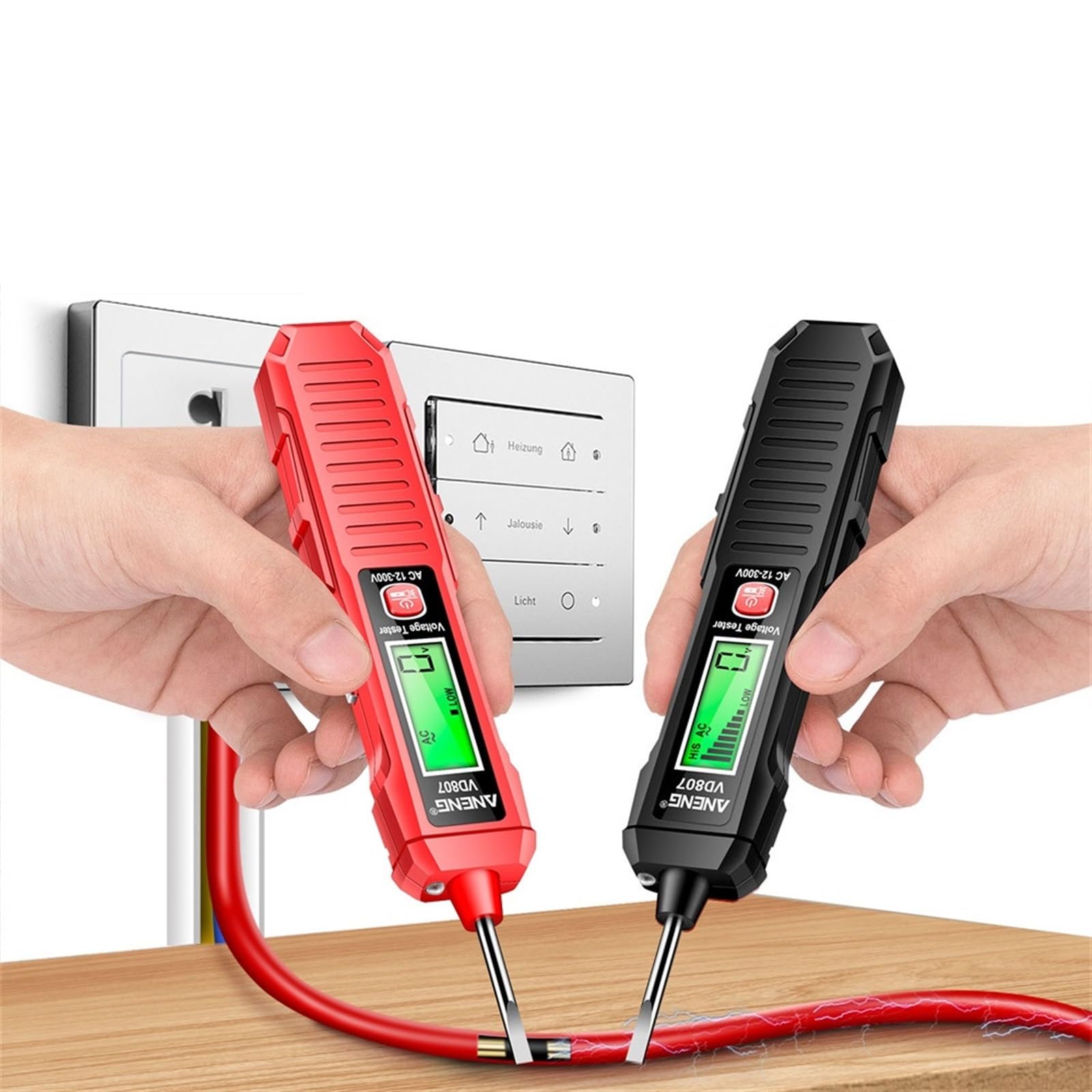 VD807 Inteligentny tester indukcyjności AC 12-300 V Tester napięcia NCV Czujnik drutu 50/60 Hz, profesjonalne narzędzie elektryka (czerwone)