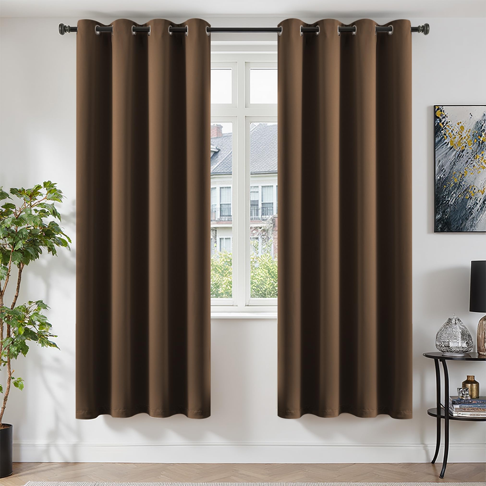 TOPICK Brown Blackout Curtains for Bedroom Living Room, W52 xL84, 2 Panels