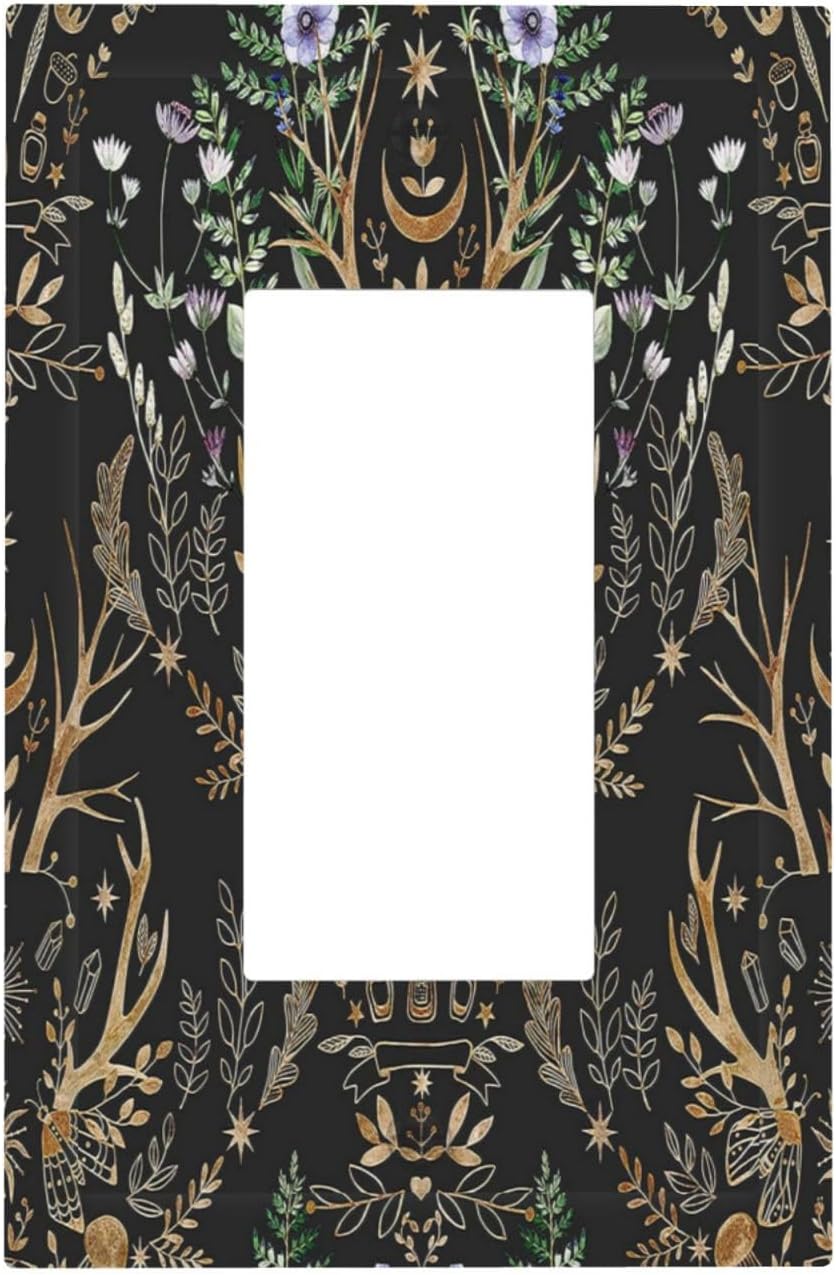 Botanical Morris Floral Midnight Black 1 Gang Rocker Light Switch Covers Decorative Unique Single Decora Outlet Wall Plate Faceplate Switchplate GFCI for Kitchen Bedroom Bathroom Decor image 2