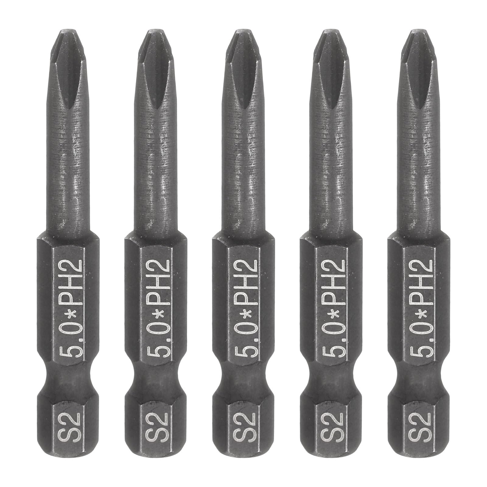 sourcing map 5pcs #2 Phillips Screwdriver Bit PH2 1/4" Hex Shank 2" (50mm) Long 5mm Rod Magnetic Cross Head Drive Drill Bits S2 Steel Industrial Screw Driver Electric Power Tool, Black — image 1