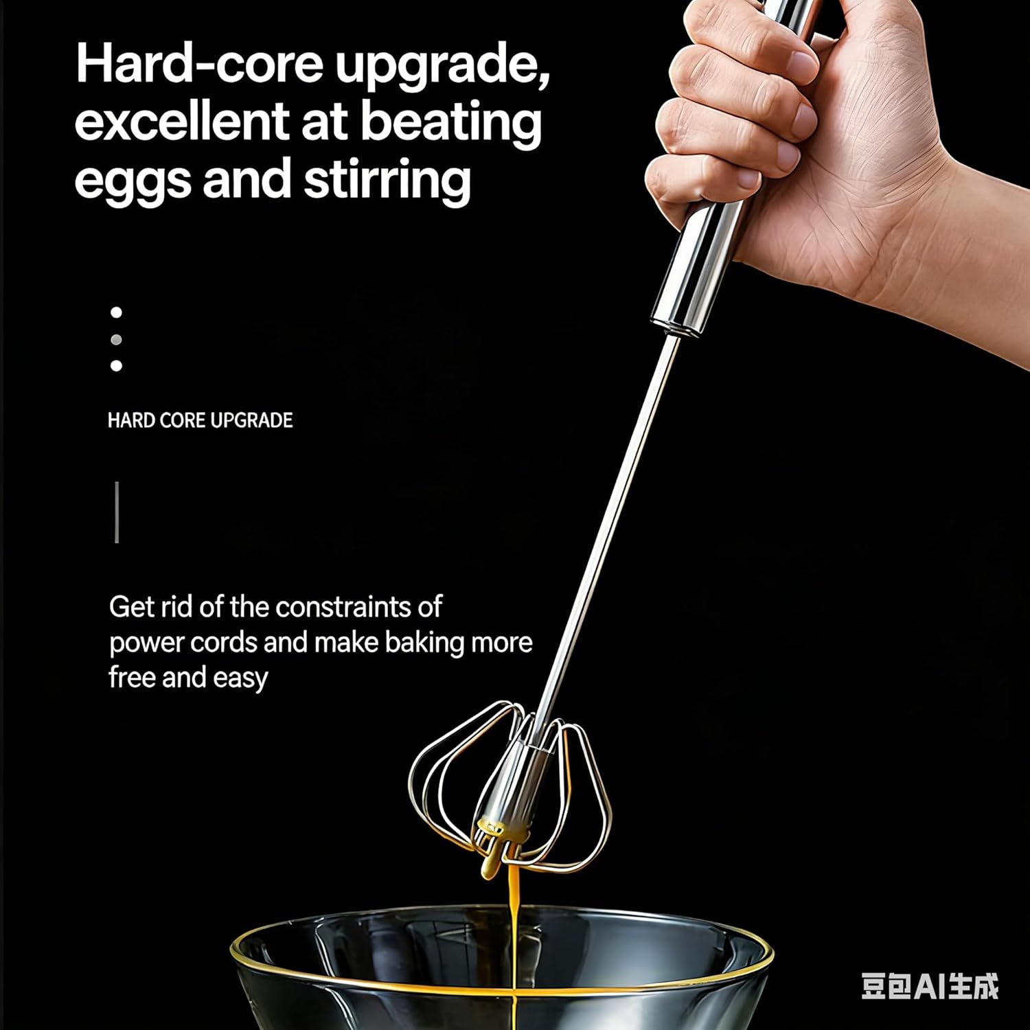 Stainless Steel Semi-Automatic Egg Beater, Manual Hand-Push Rotating Mixer, 3-Piece Set, 10, 12 and 14 Inch, for Mixing, Beating, Stirring