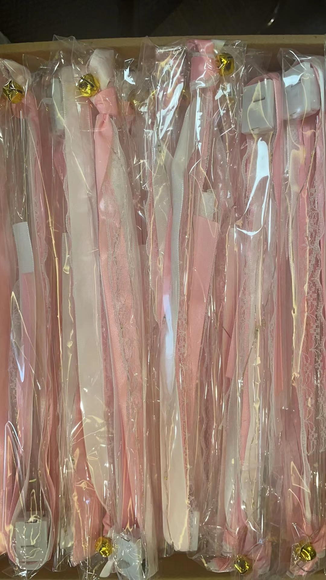 LED Wedding Wands Ribbon Streamers with Bells Light up Silk Fairy Wands Bulk Glow Sticks Glow in The Dark for Wedding Reception Birthday Baby Shower Party Favors (Blush & Warm White LED, 26)