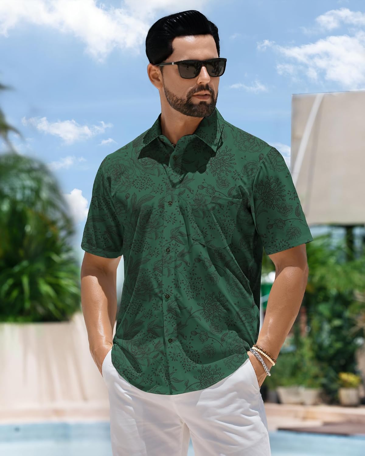 BOJIN Men's Hawaiian Button Down Shirt image 2