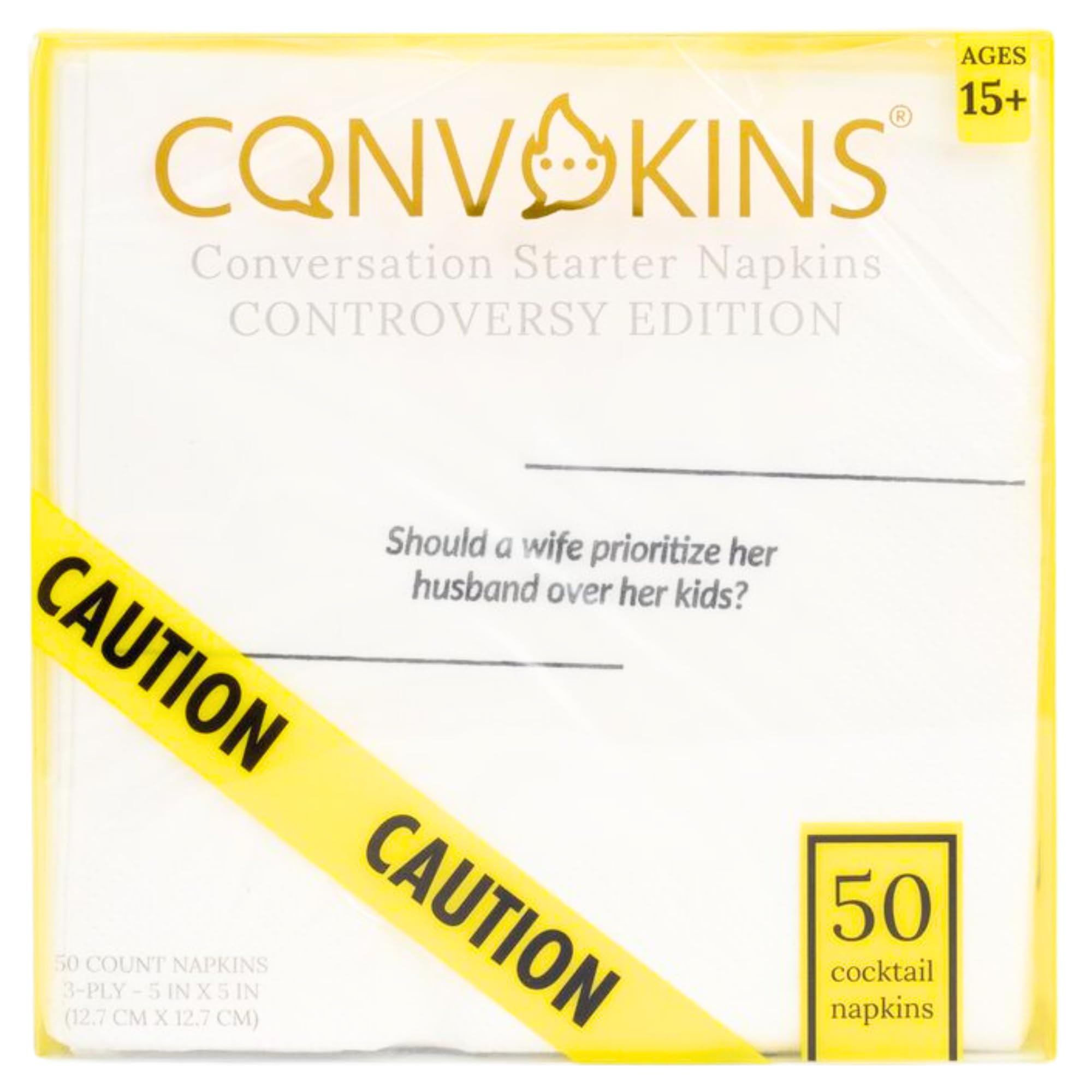 Cotier Convokins Conversation Starter Controversy Cocktail Napkins - Spark Deep & Bold Adult Discussions, Fun Ice Breaker, Get To Know You for Game Night or Entertaining, Deep Questions (50 pack)