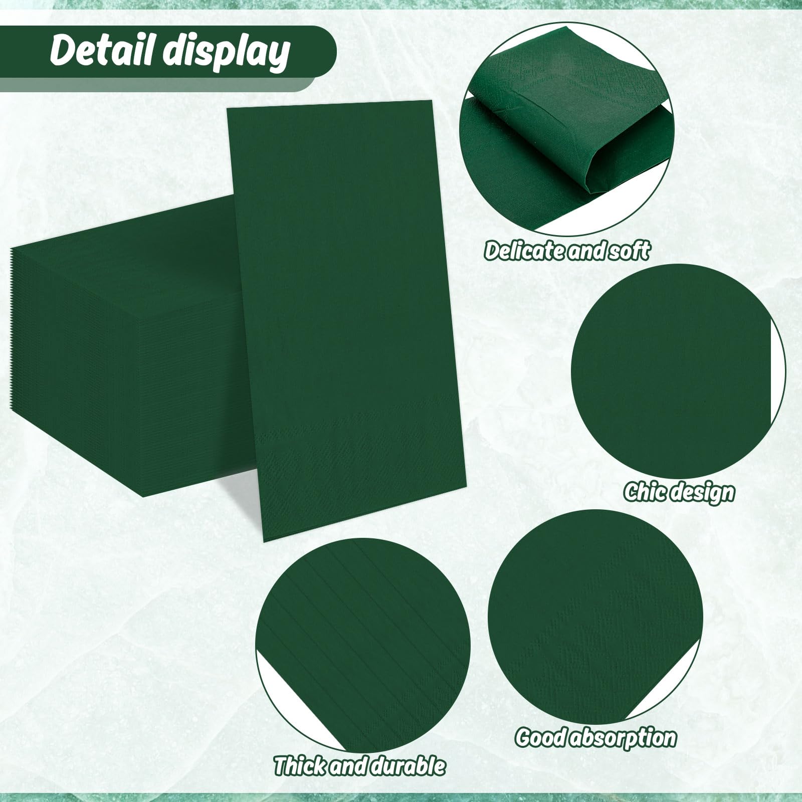 Whaline 200 servilletas verdes de papel de Navidad, servilletas desechables para cumpleaños, despedidas de soltera, fiestas, cocina, baño, decoración de mesa