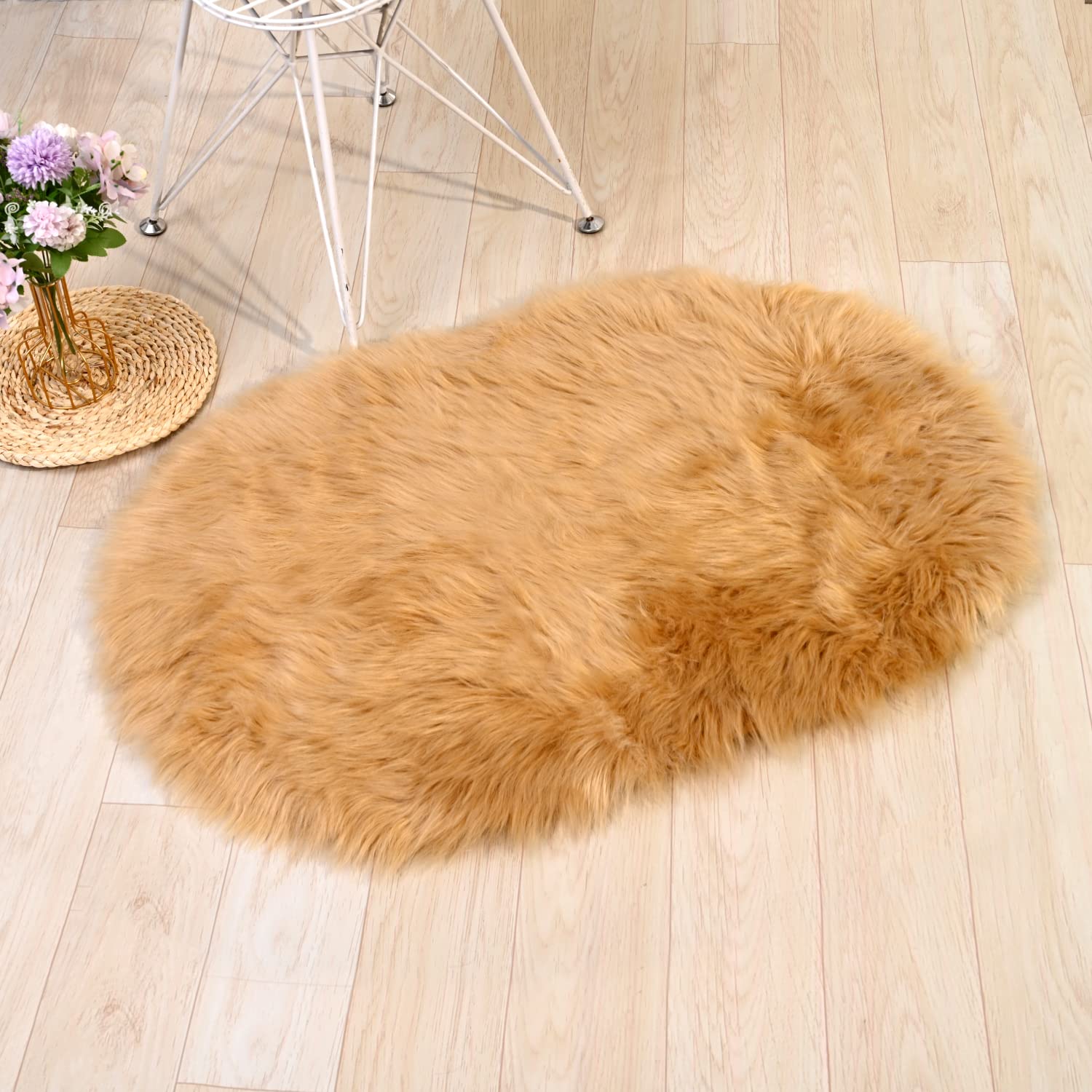 Ultra Soft 2 x 3 Feet Faux Fur Area Rug, Fluffy Shaggy Sheepskin Fur, Brown Fuzzy Machine Washable Shag, Nursery Decor Throw Carpet for Bedroom, Kids