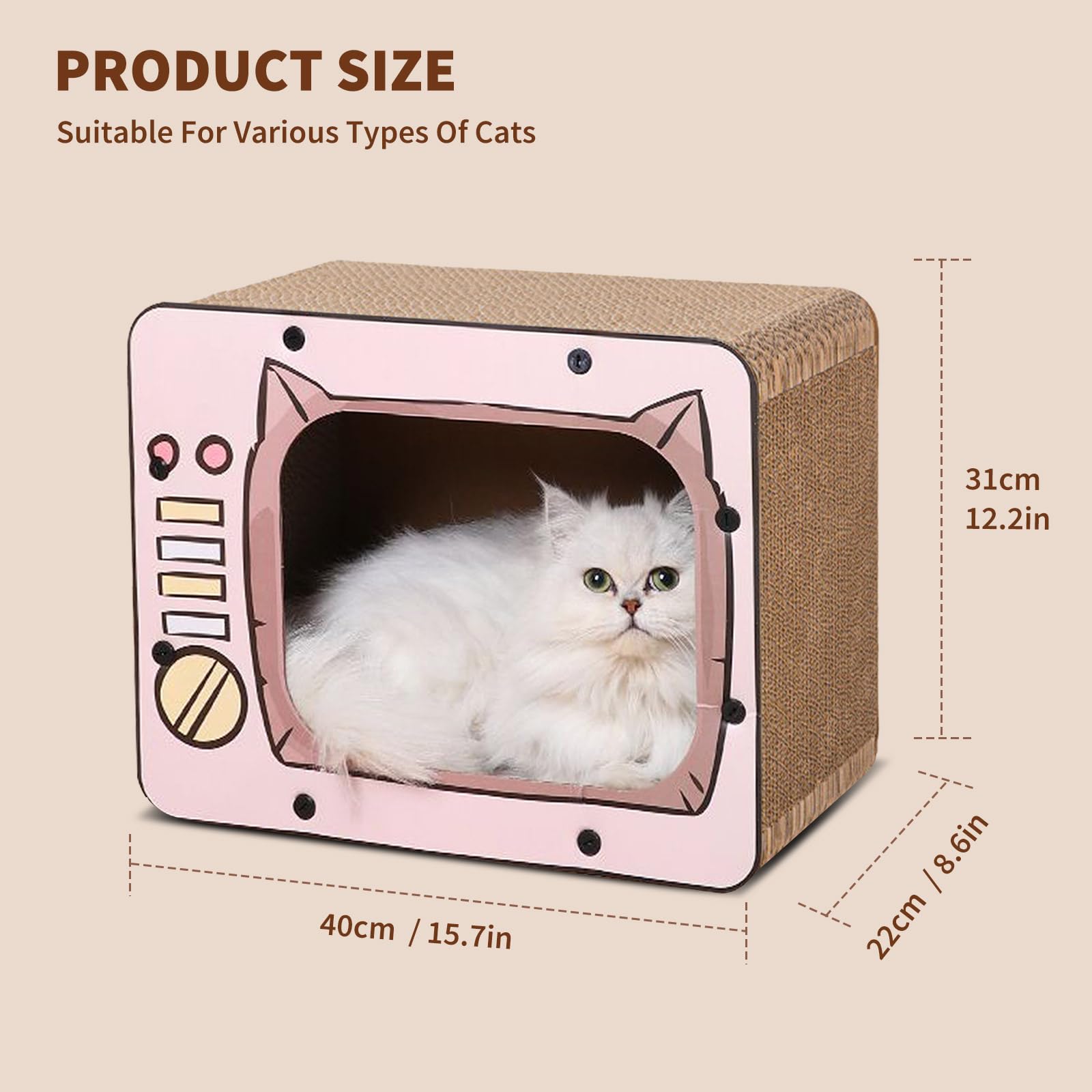 PETCUTE 3 in 1 Tiragraffi per Gatti Cartone,Graffiatoio in Cartone Ondulato Vintage,TV Radio a Forma di Graffiatoio per Gatti Cartone con Fondo Antiscivolo,per Proteggere Mobili,Rosa