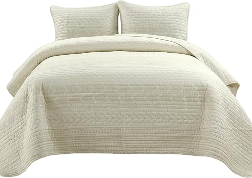 Miniatura 7 de Lush Decor Hygge Geo - Juego de ropa de cama de 3 piezas con diseño a rayas, tamaño King, color marfil