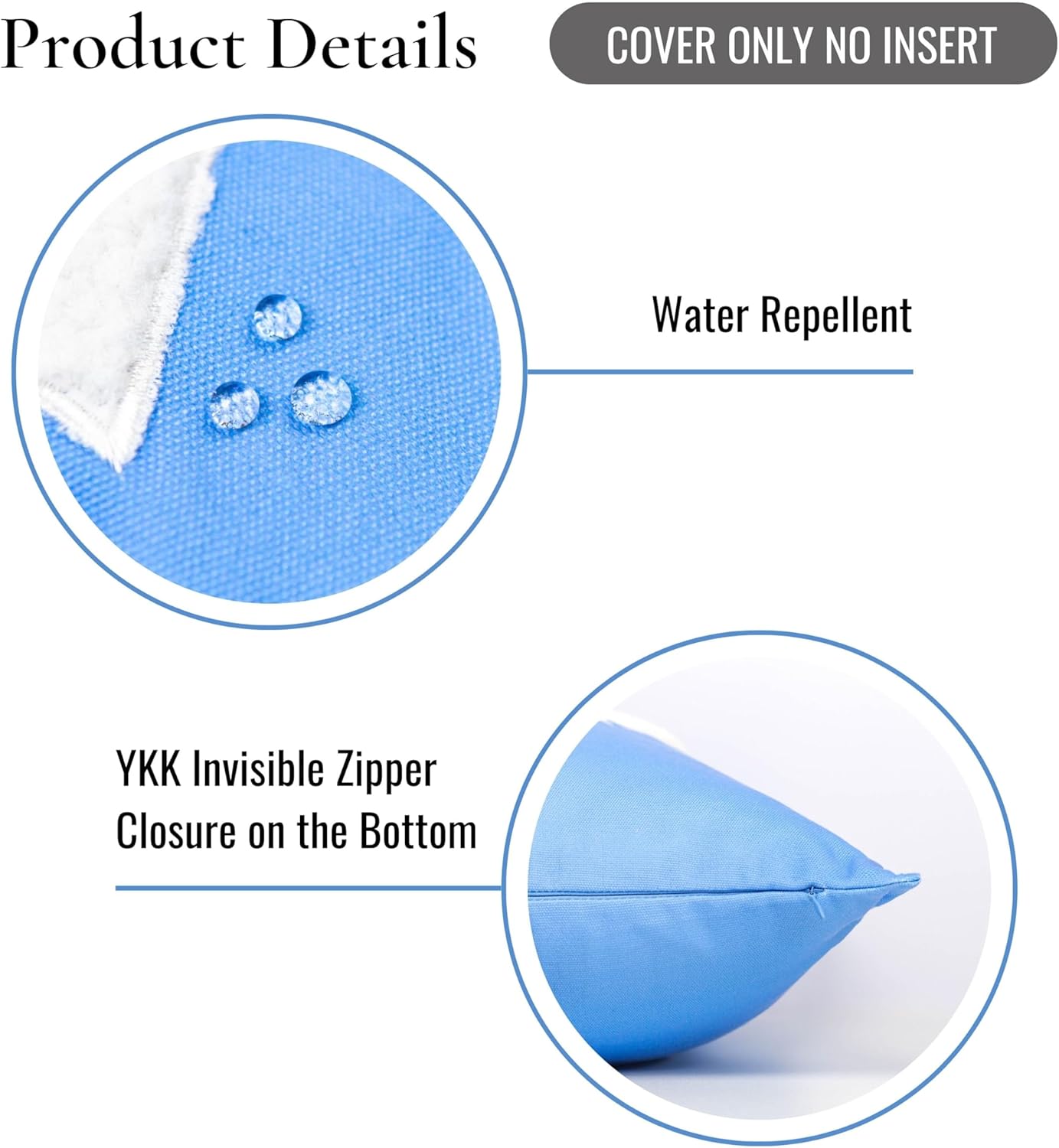 Hofdeco Premium Coastal Patio Indoor Outdoor Pillow Cover Only, 20"x20" Water Repellent for Backyard, Couch, Cornflower Blue Embroidered Shell - Image 5