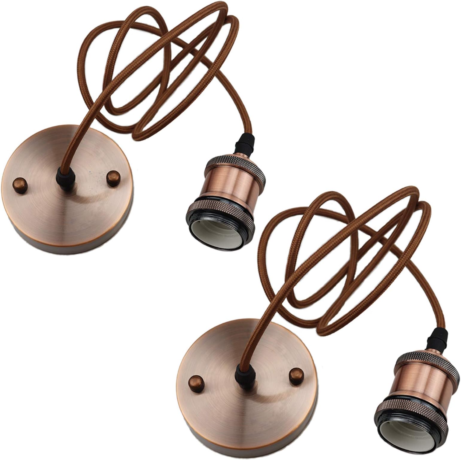 Hudi Fyier E27 Edison Deckenleuchte Pendelleuchte Lampenfassung Kupfer Vintage Retro Antik mit 1,4 Meter Kabel (2 Red Bronze)