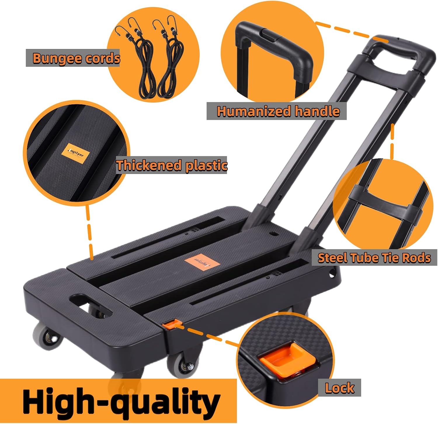 Folding Hand Truck Lightweight,Foldable Dolly Cart for Moving with 6 Rotate Wheels,300 lbs Heavy Duty Luggage cart,Portable Platform Cart for Travel Shopping Airport Office Use