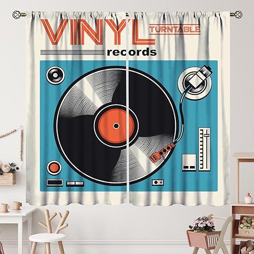 Miniatura 18 de Cortinas de notas musicales, rústicas, mágicas, notas musicales, arte retro, piano y violín, cortina con bolsillo para barra para dormitorio, sala