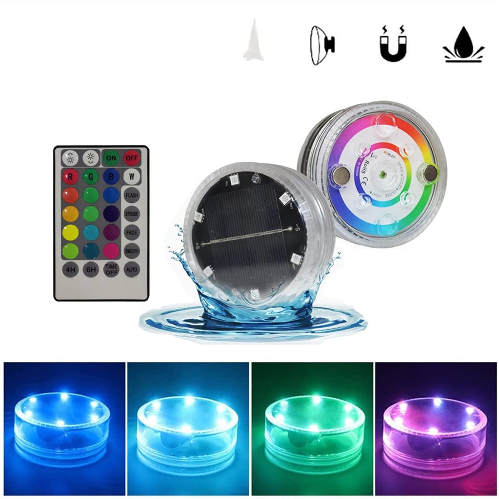 Lampe de plongée LED Lampe solaire de piscine à 10 lampes 6 LED Lampe LED submersible magnétique Lampe murale solaire sous-marine Veilleuse de piscine Ventouses Aquarium