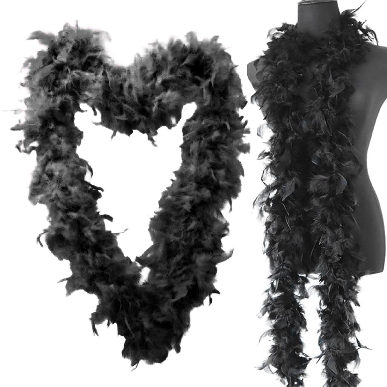Black Feather Boa - 2 Meters Long for Women, Crafts, Fluffy DIY Girl's Fancy Dress Accessories, Christmas Carnival, Dancing Wedding Party