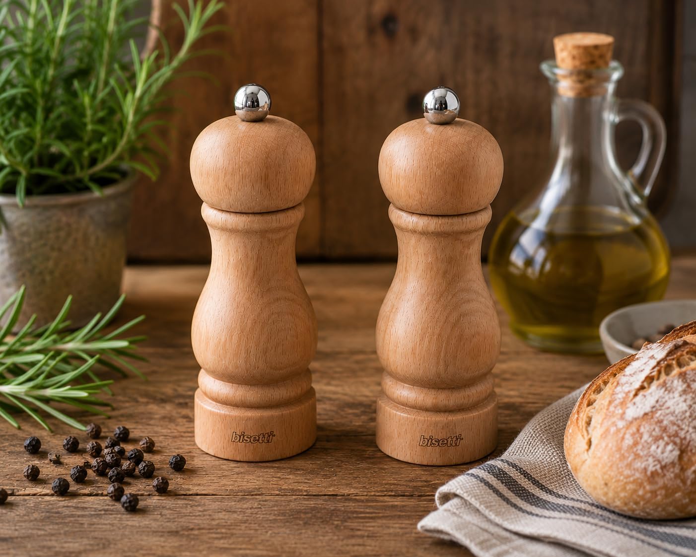 Bisetti Sorrento 5.1 Inch Natural Beechwood Salt Mill, Made in Italy