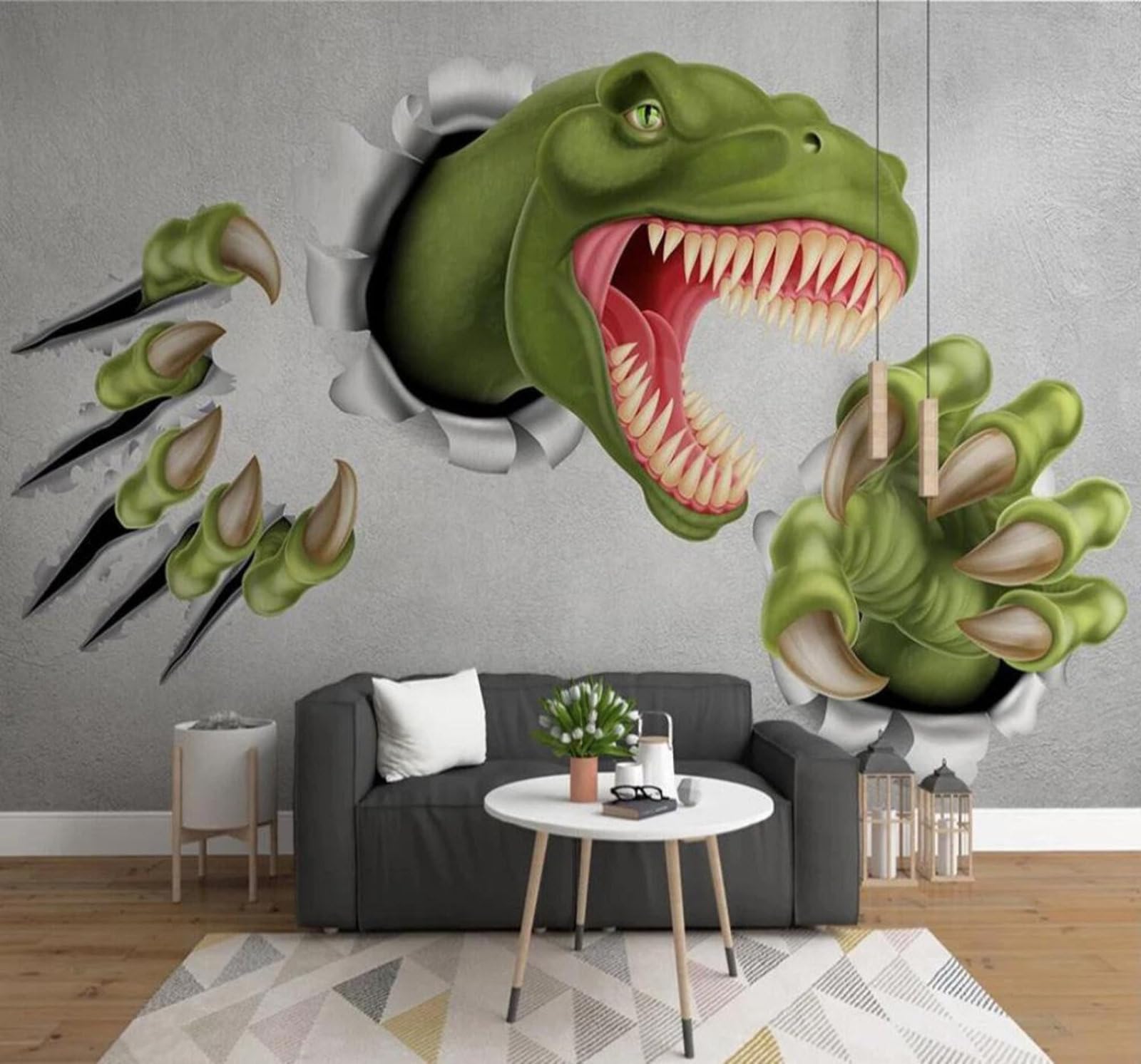 Tzxztt 400Cm×280Cm(B×H) Minimalist Cartoon Three Dimensional Wall Dinosaur Children’s Modern 3D Wallpaper Premium Textured Silk Neutral Tones Material Ideal For Living Room Bedroom-400Cm×280Cm
