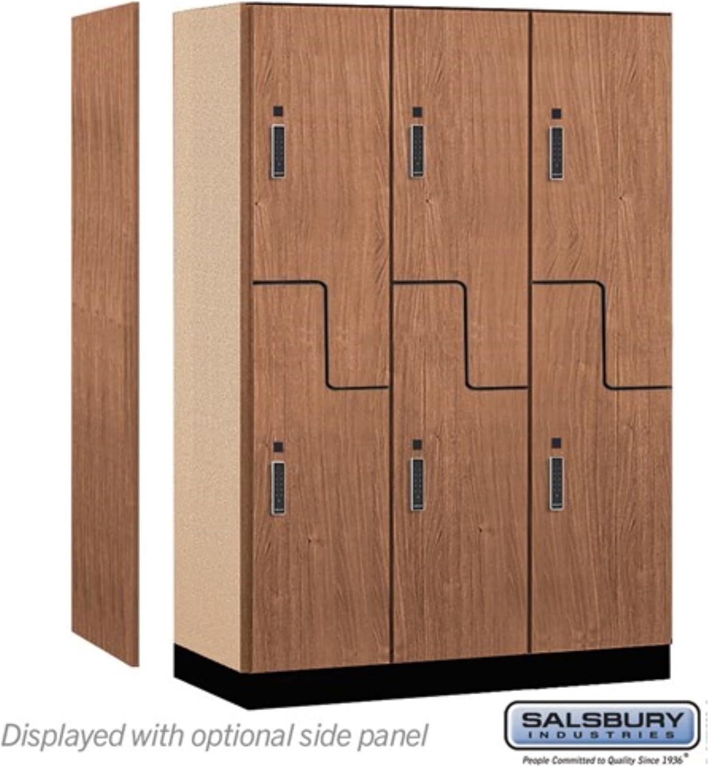 Salsbury Industries 18" Wide Premier Wood Locker-Double Tier 'S' Style-3 Wide-6 Feet High-24 Deep-Red Oak-Black Electronic Locks