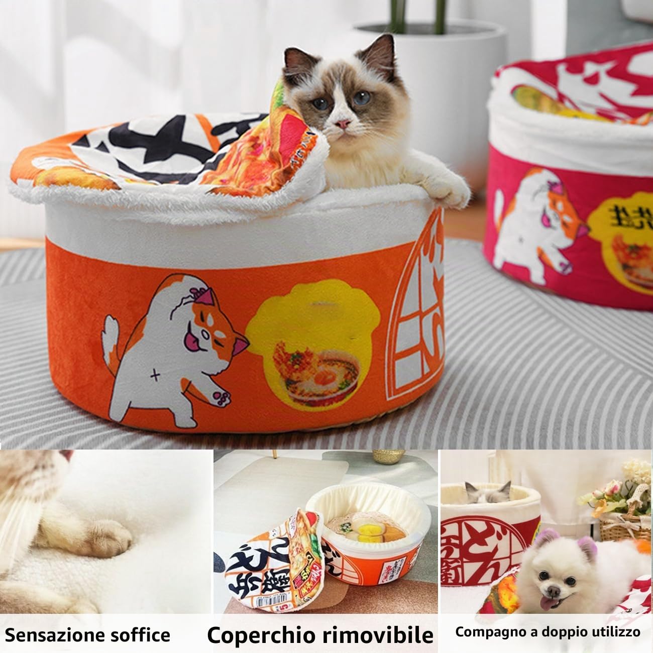 Cuccia per Gatti e Cani da Interno, Cuccia Gatto e cani, Igloo Per Gatti In Peluche Caldo e Accogliente con cuscino imbottito rimovibile e lavabile (Arancione, L)